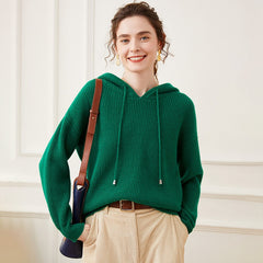 Women's Knitted Textured Knit Hoodie Cashmere Sweater