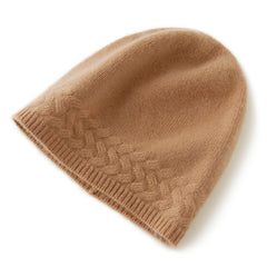 Pure Cashmere Knitted Hat Winter Warm Cable Trim Beanie