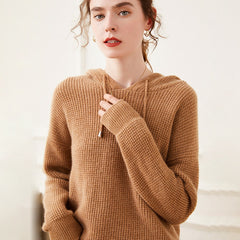 Women's Knitted Textured Knit Hoodie Cashmere Sweater