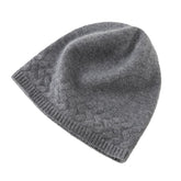 Pure Cashmere Knitted Hat Winter Warm Cable Trim Cashmere Beanie