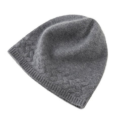 Pure Cashmere Knitted Hat Winter Warm Cable Trim Beanie