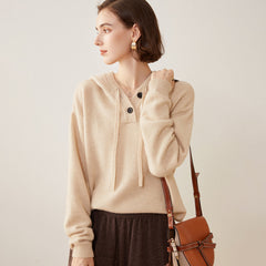 Women’s 100% Cashmere Hooded Sweater with Button Placket