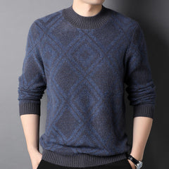 Men’s Diamond Pattern 100% Cashmere Crew Neck Sweater