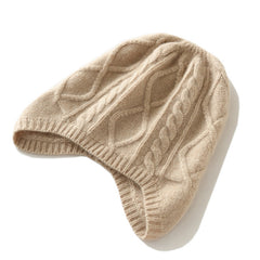 Cashmere Hat Winter Warm Cable Knit Cashmere Hat with Ear Flaps