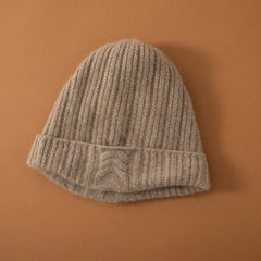 Women's Soft Warm Cashmere Ribbed Knit Beanie Hat