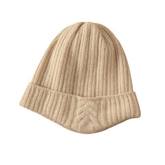 Women's Soft Warm Cashmere Ribbed Knit Beanie Hat