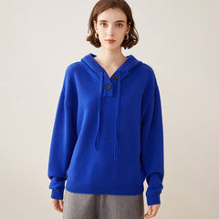Women’s 100% Cashmere Hooded Sweater with Button Placket