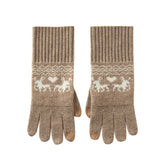 100% Cashmere Gloves Warm Christmas Gloves with Reindeer