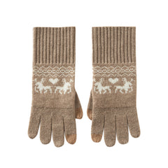 100% Cashmere Gloves Warm Christmas Gloves with Reindeer