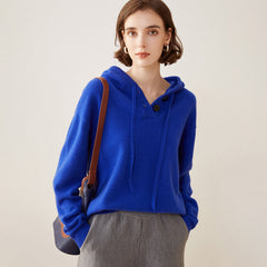 Women’s 100% Cashmere Hooded Sweater with Button Placket