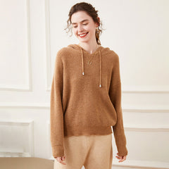 Women's Knitted Textured Knit Hoodie Cashmere Sweater