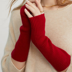 Women Cashmere Arm Warmers Winter Fingerless Long Gloves