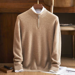 Men's Pure Cashmere Half Zip Mock Neck Pullover Sweater