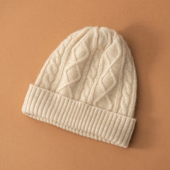 Cashmere Hat Cable Knit Cashmere Beanie Winter Warm Hat