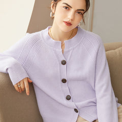 Women's Cashmere Knitted Sweater Rib-Trim Button Cardigan