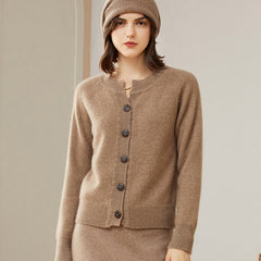 Women's Cashmere Knitted Sweater Rib-Trim Button Cardigan
