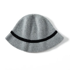 Rib Knit Wide Brim Hat Warm Striped Cashmere Beanie
