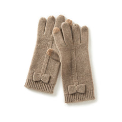 Women's 100% Cashmere Gloves Soft Cable Knitted Gloves with Bow