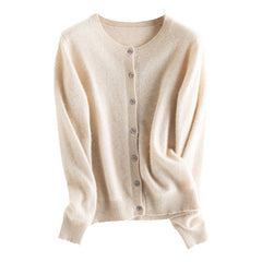 100% Pure Knitted Base Coat Cashmere Button-Front Cardigan