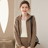 Thickened Knitted Hooded Zip-Up Mock-Neck Cashmere Cardigan