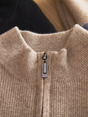 Men's Pure Cashmere Half Zip Mock Neck Pullover Sweater