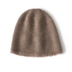 Warm Pure Cashmere Cap Fringed Edge Beanie Hat