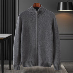 100% Pure Cashmere Full-Zip Mock Neck Sweater Cardigan for Men