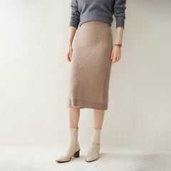 Women's Mid-length Straight Slit Knitted Hip-covering Cashmere Skirt