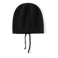 Soft Winter Pure Cashmere Knit Beanie Hat with Ties