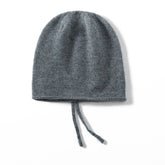 Soft Winter Pure Cashmere Knit Beanie Hat with Ties