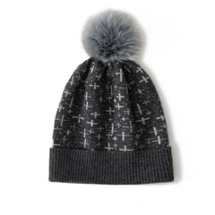 Cashmere Hat Women's Warm Hat Knitted Cashmere Hat with Fur Pom