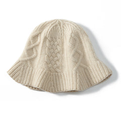 100% Cashmere Bucket Hat Women's Cable Knit Designer Bucket Hat