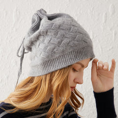 100% Pure Cashmere Hat Cashmere Drawstring Hat Scarf Warm Hat