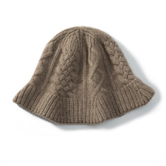 100% Cashmere Bucket Hat Women's Cable Knit Designer Bucket Hat