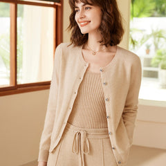 100% Pure Knitted Base Coat Cashmere Button-Front Cardigan