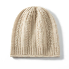 100% Cashmere Beanie Hat Cable Knit Cashmere Cap for Women