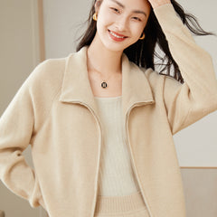 Thickened Full-Zip High-Neck Cashmere Sweater Jacket Cardigan