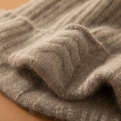Women's Soft Warm Cashmere Ribbed Knit Beanie Hat