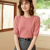 Women's Pure Cashmere Short-Sleeve Crewneck Knitted Sweater