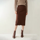 Women's Mid-length Straight Slit Knitted Hip-covering Cashmere Skirt