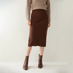 Women's Mid-length Straight Slit Knitted Hip-covering Cashmere Skirt