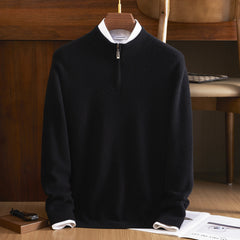 Men's Pure Cashmere Half Zip Mock Neck Pullover Sweater