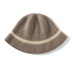 Rib Knit Wide Brim Hat Warm Striped Cashmere Beanie