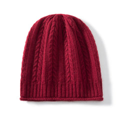 100% Cashmere Beanie Hat Cable Knit Cashmere Cap for Women