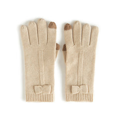 Women's 100% Cashmere Gloves Soft Cable Knitted Gloves with Bow