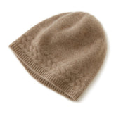 Pure Cashmere Knitted Hat Winter Warm Cable Trim Cashmere Beanie