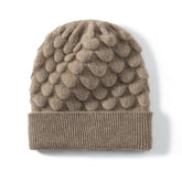 Textured Bubble Beanie Warm Pure Cashmere Knitted Hat