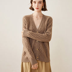 Women's Cable Pure Cashmere Twist Knitted Jacket Sweater Cardigan