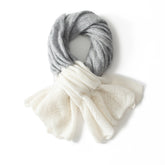 Two-Tone Ruffled 100% Cashmere Hollow Jacquard Knitted Scarf