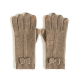 Women's 100% Cashmere Gloves Soft Cable Knitted Gloves with Bow